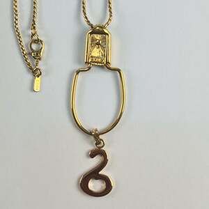 Vintage Monet Gold Tone 30” Charm Holder Pendant Necklace Brown Enamel Charm